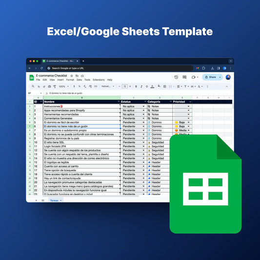 Ecommerce Checklist Template - Google Sheets and Excel
