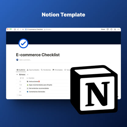 Ecommerce Checklist Template -Notion Template
